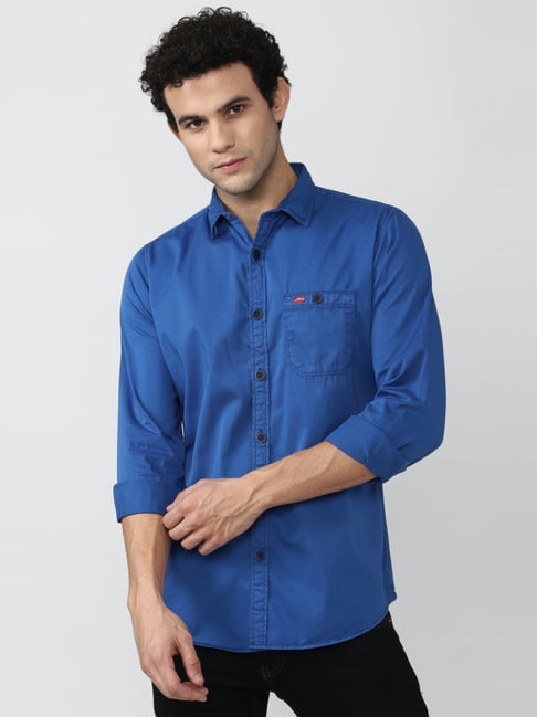 Buy Van Heusen Denim Labs Blue Cotton Slim Fit Shirt for Mens