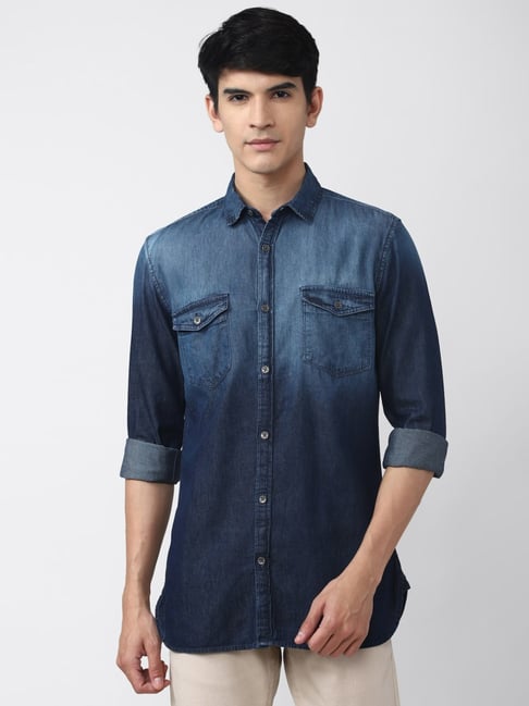 Buy Men Light Blue Cotton Slim Fit Full Sleeve Denim Shirt