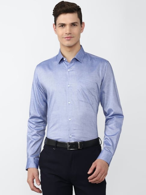 Peter England Lilac Cotton Slim Fit Texture Shirt-picture-40