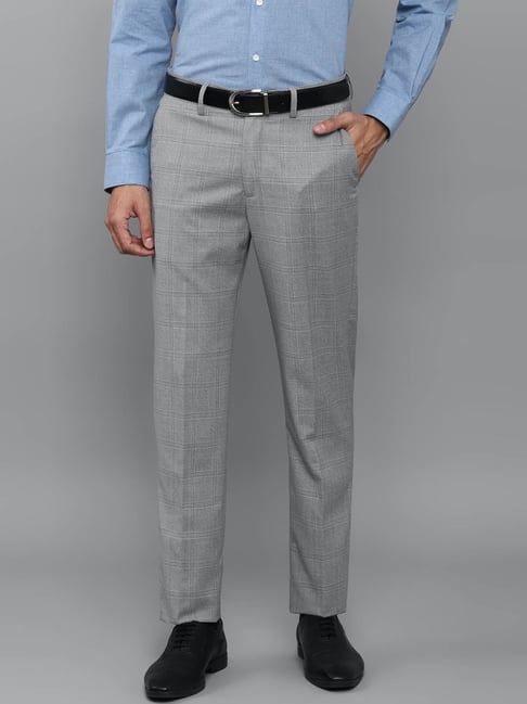 Louis Philippe Grey Slim Fit Checks Trousers-picture-21
