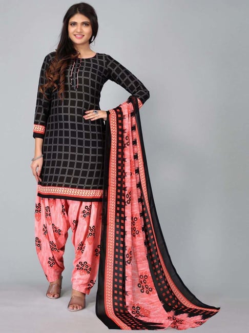 Satrani Black Printed Unstitched Dress Material