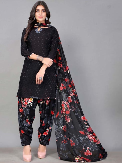 Black Woven Design Unstitched Dress Material