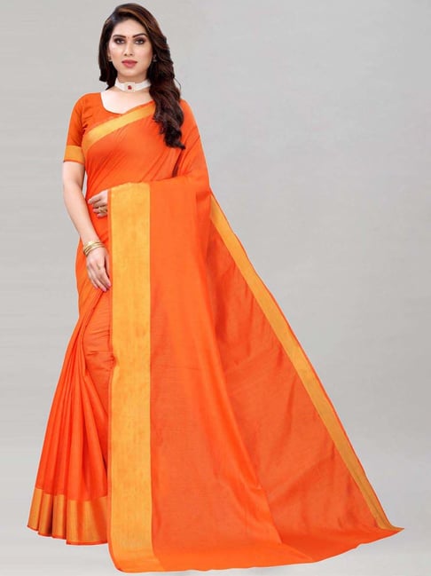 Satrani Orange Woven Saree With Unstitched Blouse Price in India