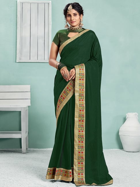 Bottle Green Silk Saree With a Copper Border and All Over Sheen. the  Perfect Saree for Parties and All Traditional Events. Versatile Saree - Etsy