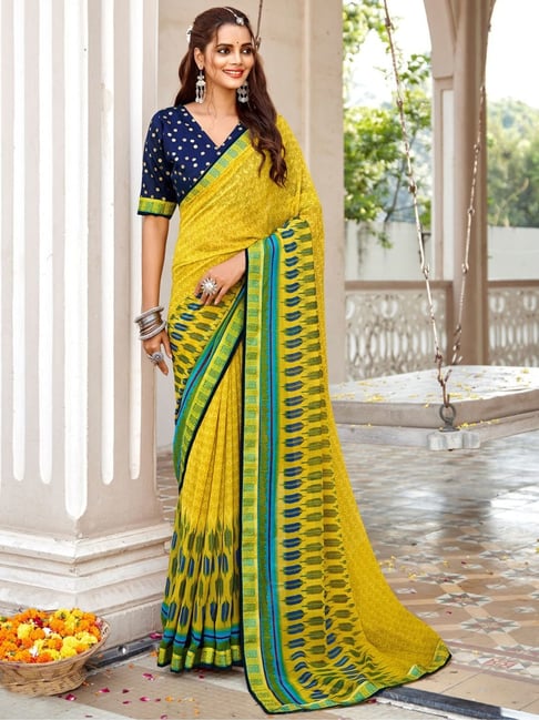 Buy Lemon Yellow Sarees for Women by AAMCHOORI Online | Ajio.com