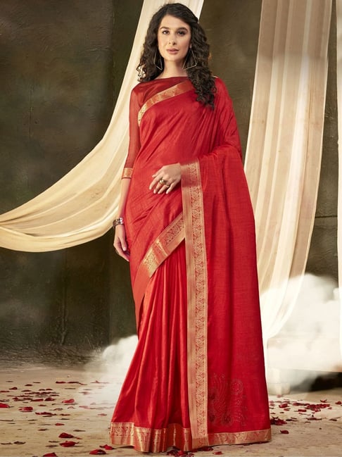 Satrani Red Saree With Unstitched Blouse Price in India