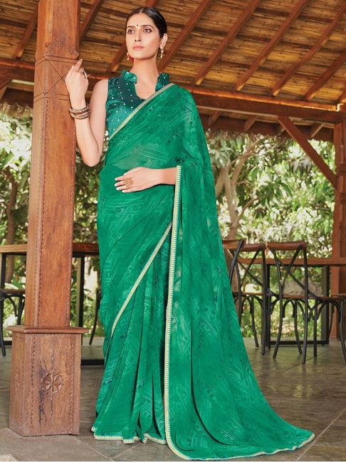 Satrani Green Textured Pattern Saree With Unstitched Blouse Price in India