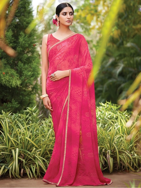 Satrani Pink Textured Pattern Saree With Unstitched Blouse Price in India