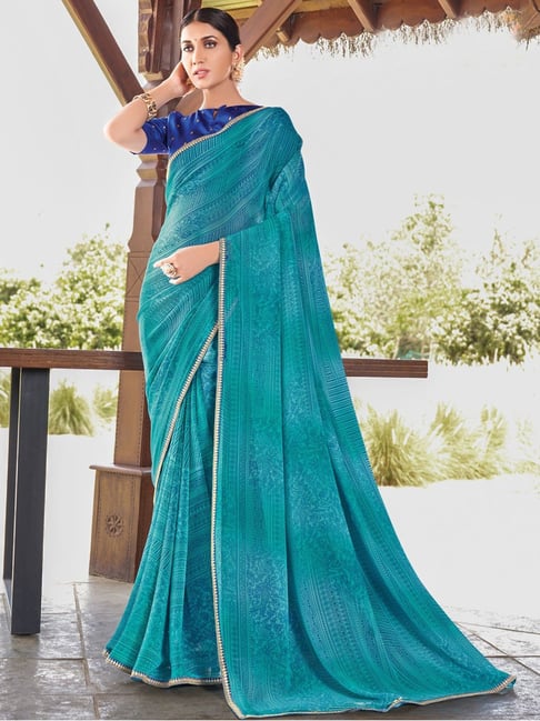 Satrani Turquoise Blue Textured Pattern Saree With Unstitched Blouse Price in India