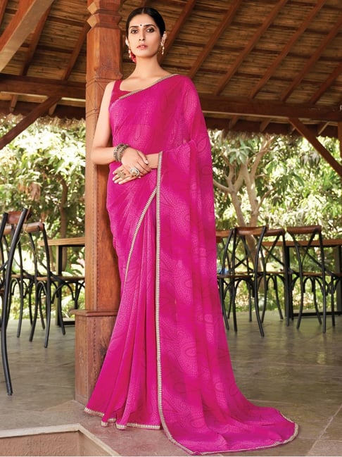 Satrani Hot Pink Textured Pattern Saree With Unstitched Blouse Price in India