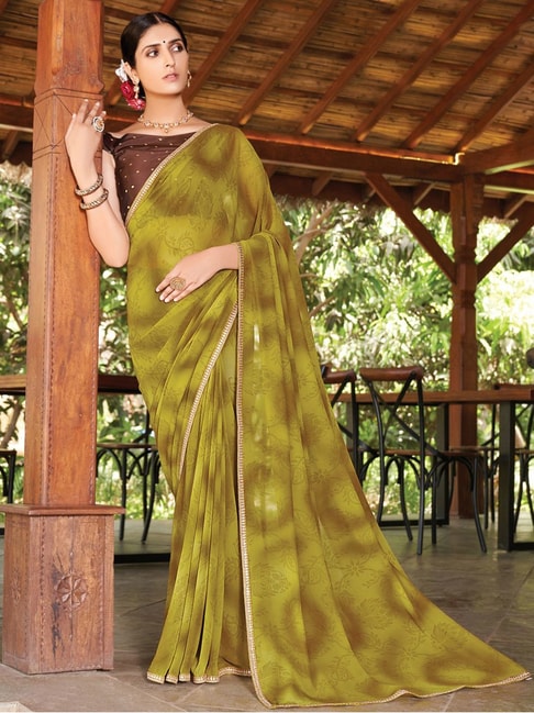 Satrani Olive Green Textured Pattern Saree With Unstitched Blouse Price in India