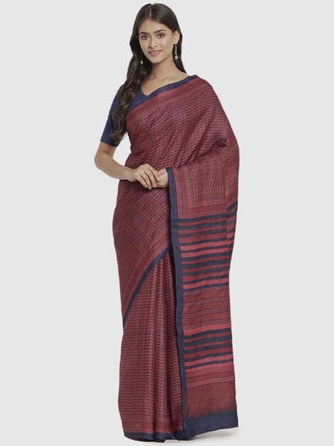 Fabindia Pink Silk Printed Saree Without Blouse Price in India
