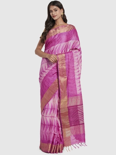 Fabindia Magenta Silk Printed Saree Without Blouse Price in India