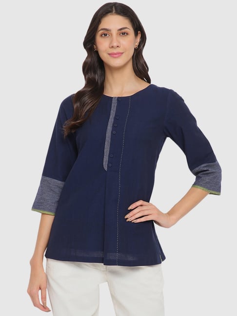 FabBasics by Fabindia Navy Cotton Straight Short Kurti