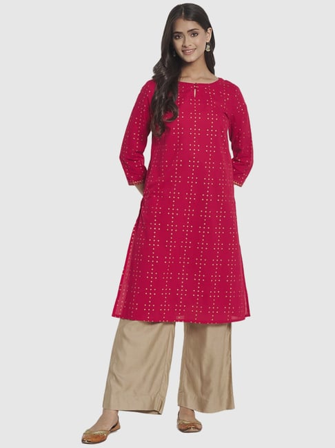 Buy Pink Cotton Chikankari Slim Fit Knee Length Kurta for Women Online at  Fabindia | 20060290