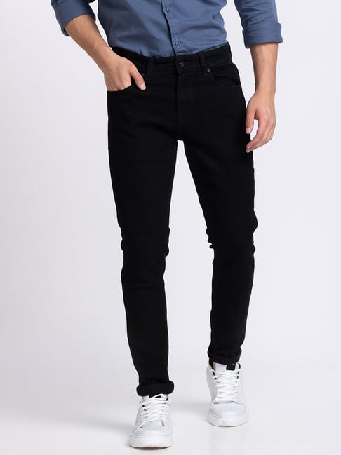 Spykar Black Super Slim Fit Low Rise Jeans