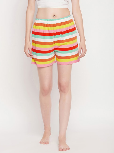 Clovia Multicolor Striped Cotton Shorts