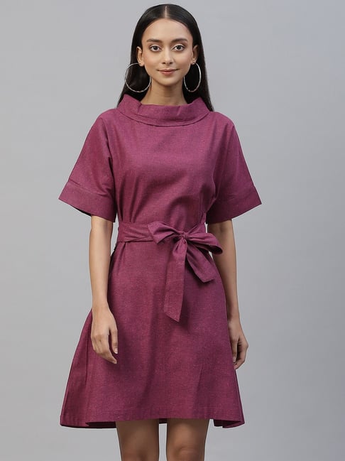 Cottinfab Burgundy Textured Wrap Dress Price in India