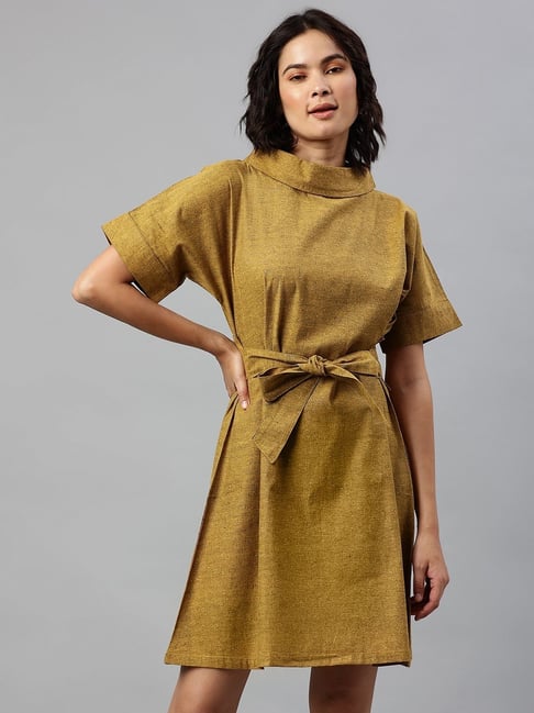 Cottinfab Mustard Textured Wrap Dress Price in India