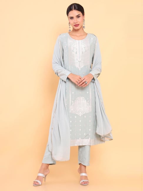 Soch Blue Woven Pattern Kurta Pant Set With Dupatta Price in India