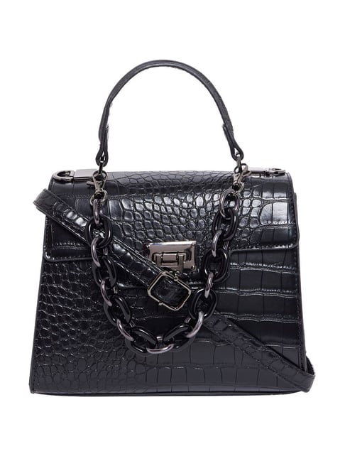 Aldo Black Textured Medium Satchel Handbag