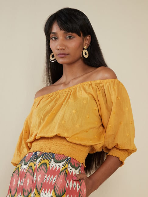 Bombay Paisley by Westside Mustard Crop Top Price in India