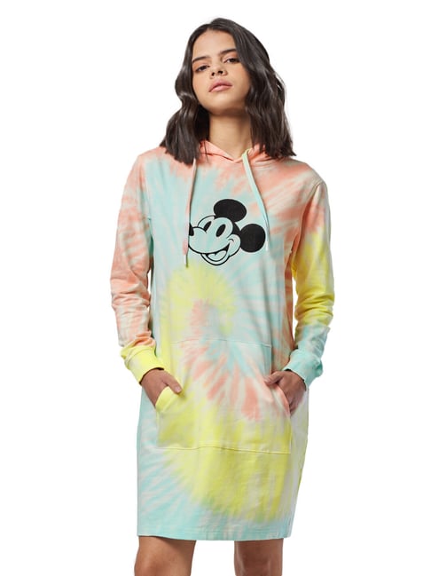 The Souled Store Multicolor Cotton Tie - Dye Hooded Shift Dress Price in India
