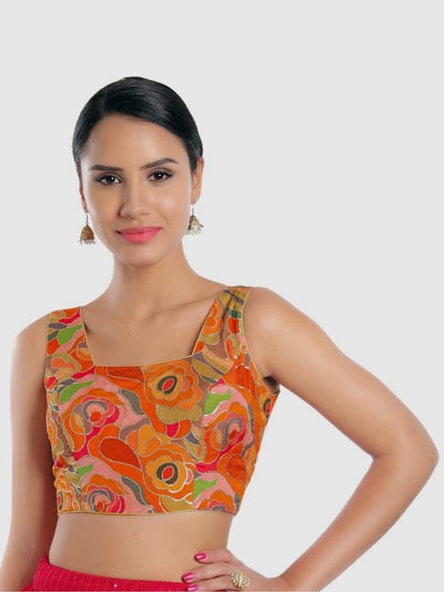 Salwar Studio Orange Printed Readymade Blouse