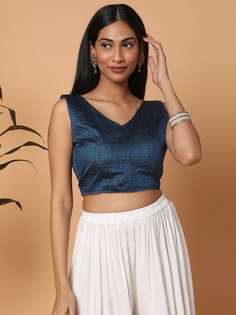 Buy Salwar Studio Blue Woven Pattern Readymade Blouse for Women Online @  Tata CLiQ