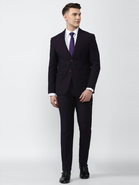 Peter England Elite Purple Slim Fit Two Piece Suits