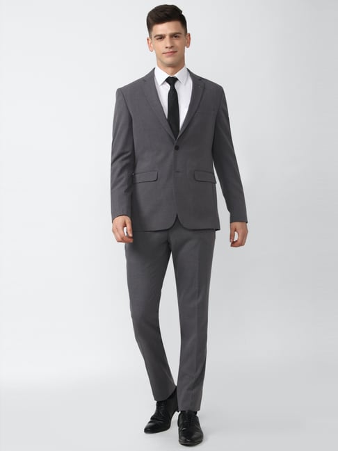 Peter England Elite Grey Slim Fit Two Piece Suits