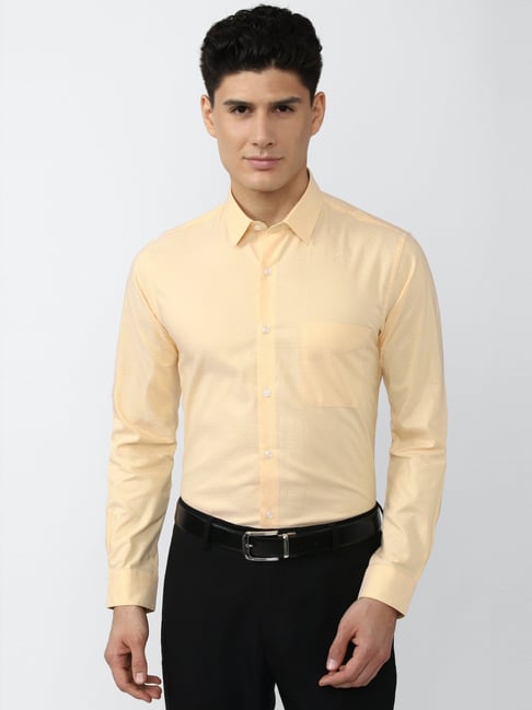 Peter England Yellow Slim Fit Self Pattern Shirt