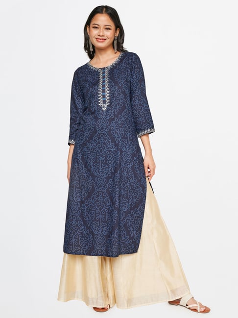 Global Desi Navy Printed Kurta