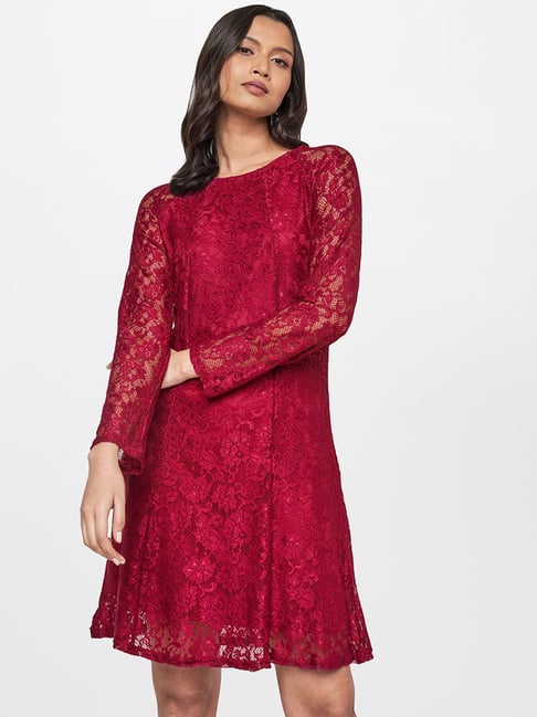 AND Wine Lace A Line Dress Price in India