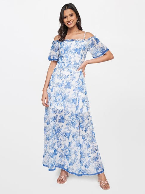 Buy AND Blue & White Floral Print Gown for Women Online @ Tata CLiQ