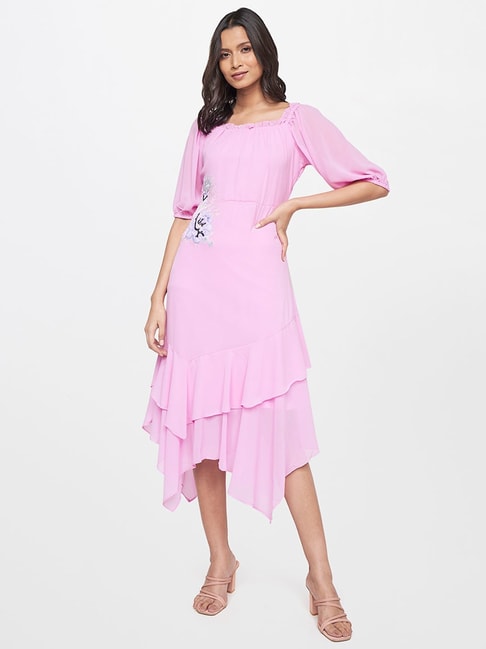 AND Pink Midi High Low Dress Price in India