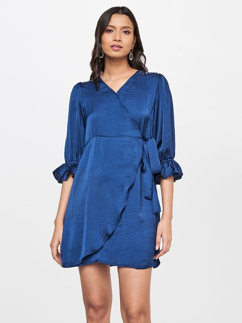 AND Blue Mini Wrap Dress Price in India