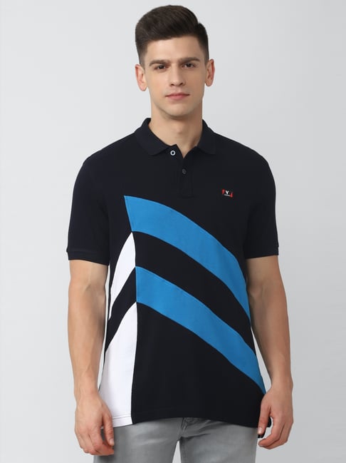 Buy Van Heusen Sport Navy Blue Regular Fit Printed Polo T-Shirt