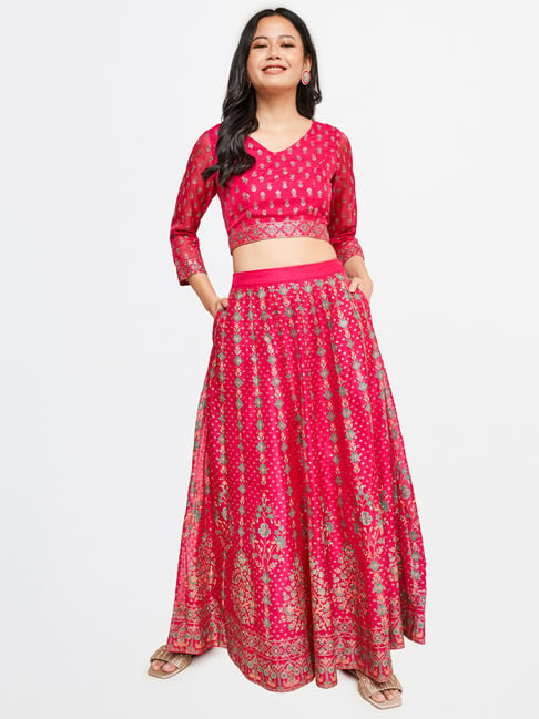 Women's Sari Blouse Round Neck Lehenga Choli Blouse Crop top Tunic Ready to  Wear Baby Pink at Amazon Women's Clothing store