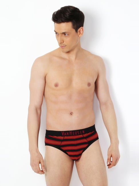 Van Heusen Red Cotton Regular Fit Striped Briefs-picture-20