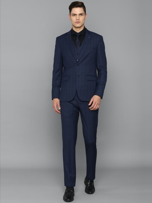 Louis Philippe Blue Slim Fit Texture Three Piece Suits