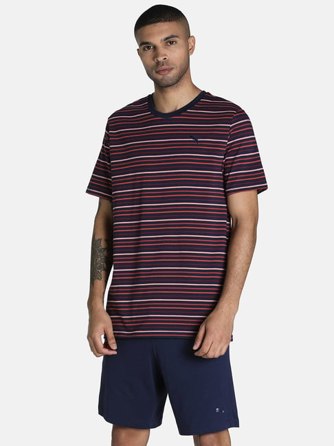 Puma Multi Cotton Regular Fit Striped T-Shirt And Shorts Set