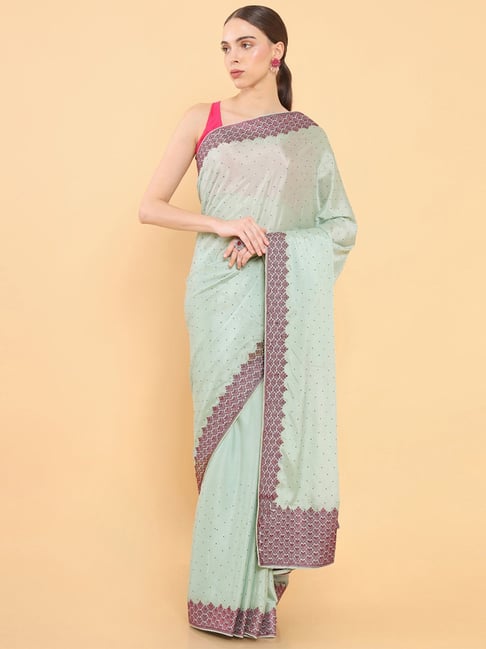 Soch Olive Green Silk Saree With Unstitched Blouse Price in India