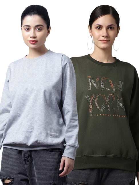 Vimal Jonney Grey & Green Printed Fleece Pullover - Pack of 2-picture-24