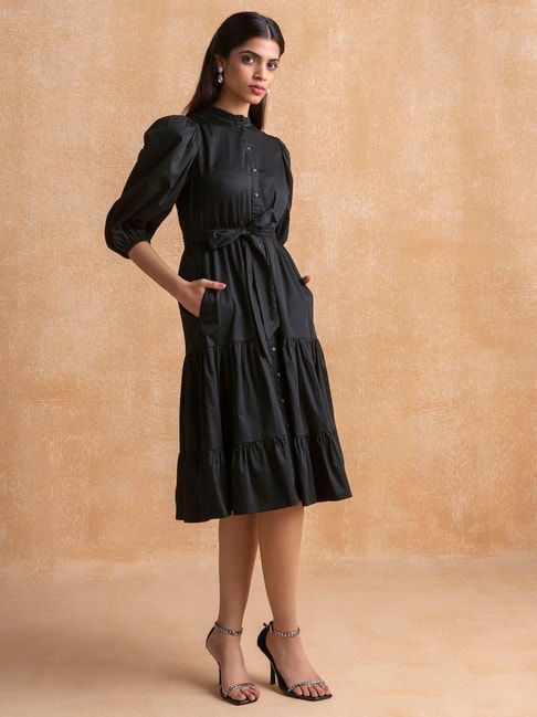 Femella Black Midi Wrap Dress Price in India
