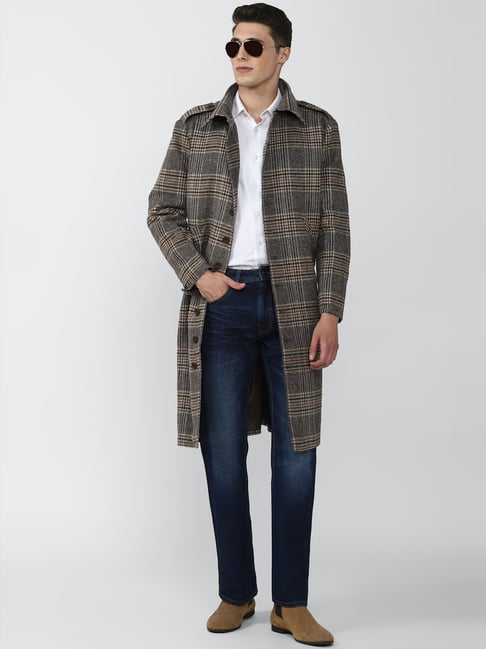 Buy Forever 21 Brown Regular Fit Checks Long Jacket for Mens