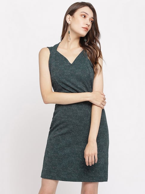 Latin Quarters Green Textured Shift Dress Price in India