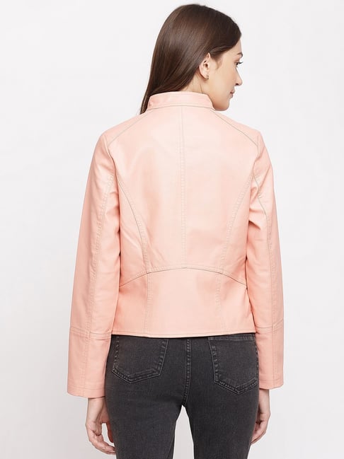 JAYLEY Pink Faux Leather Jacket With Detachable Faux Fur Cuffs & Collar -  Womenswear from JAYLEY UK