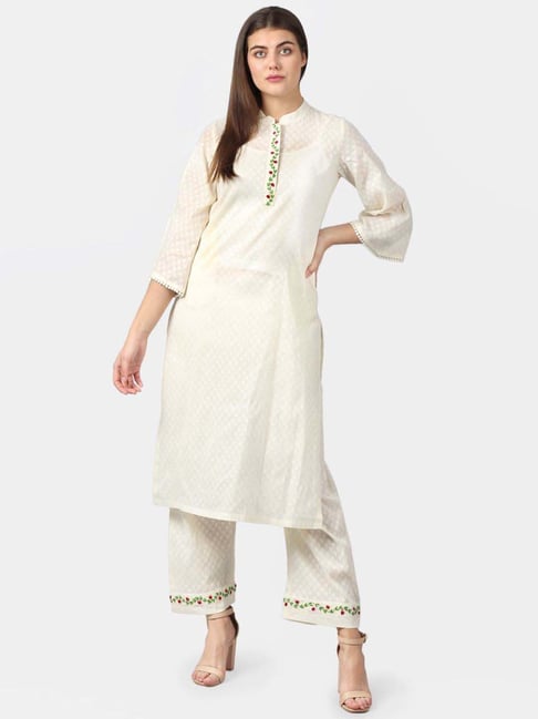 DART STUDIO White Cotton Embroidered Straight Kurta-picture-46