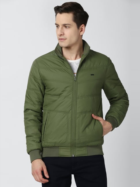 Buy HERE&NOW Men Olive Green Solid Bomber Jacket With Printed Detailing -  Jackets for Men 12645830 | Myntra